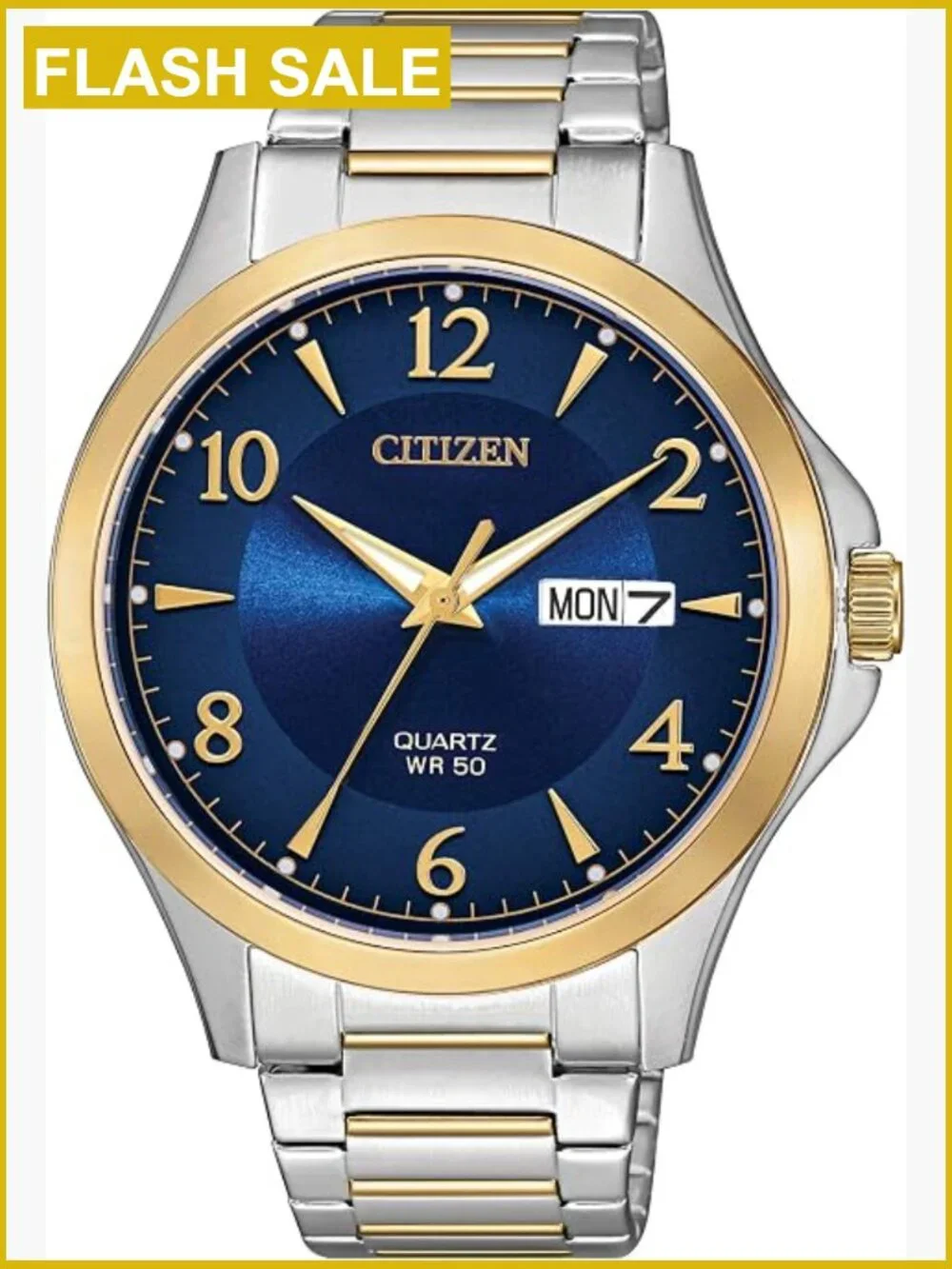 Men's Quartz Watch, Stainless Steel Bracelet, Blue Dial, Day/Date, 50m WR